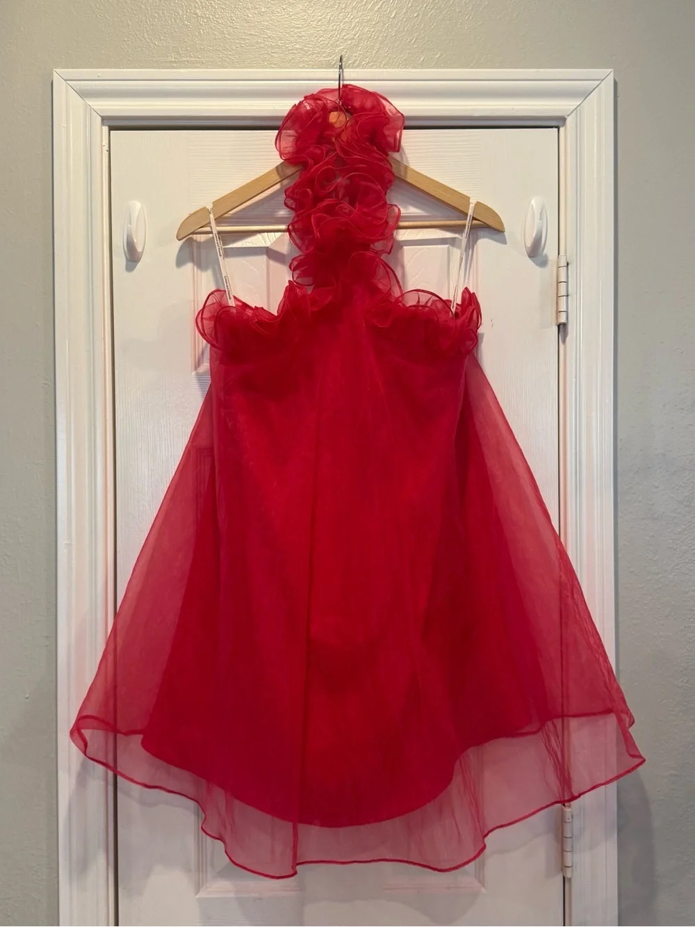 Lovers + Friends Capri Mini Dress Size S Hot Pink Halter Babydoll Organza Party